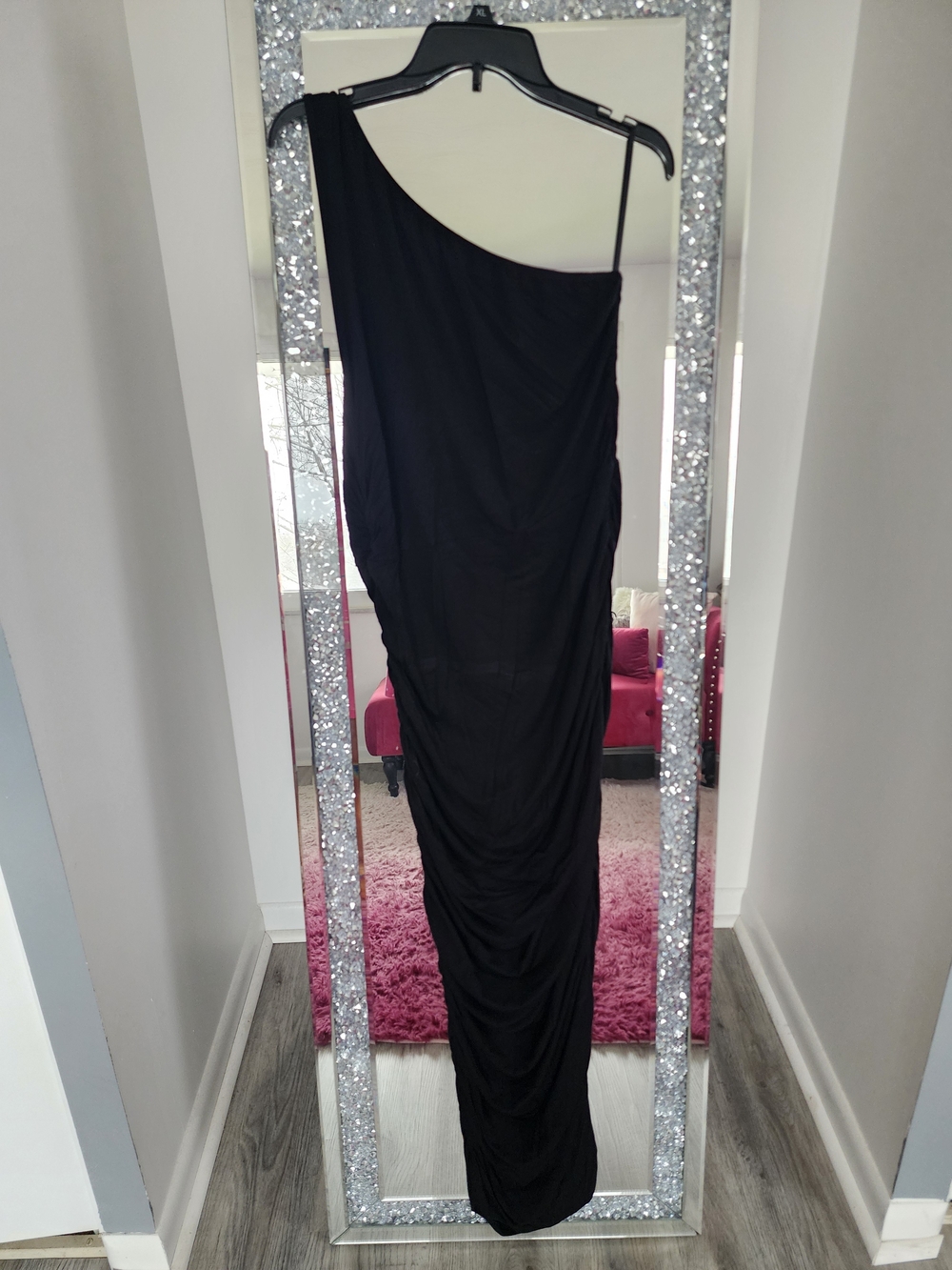 SHEIN One-Shoulder Black Ruched Maxi Dress XL - Picture 3 of 4